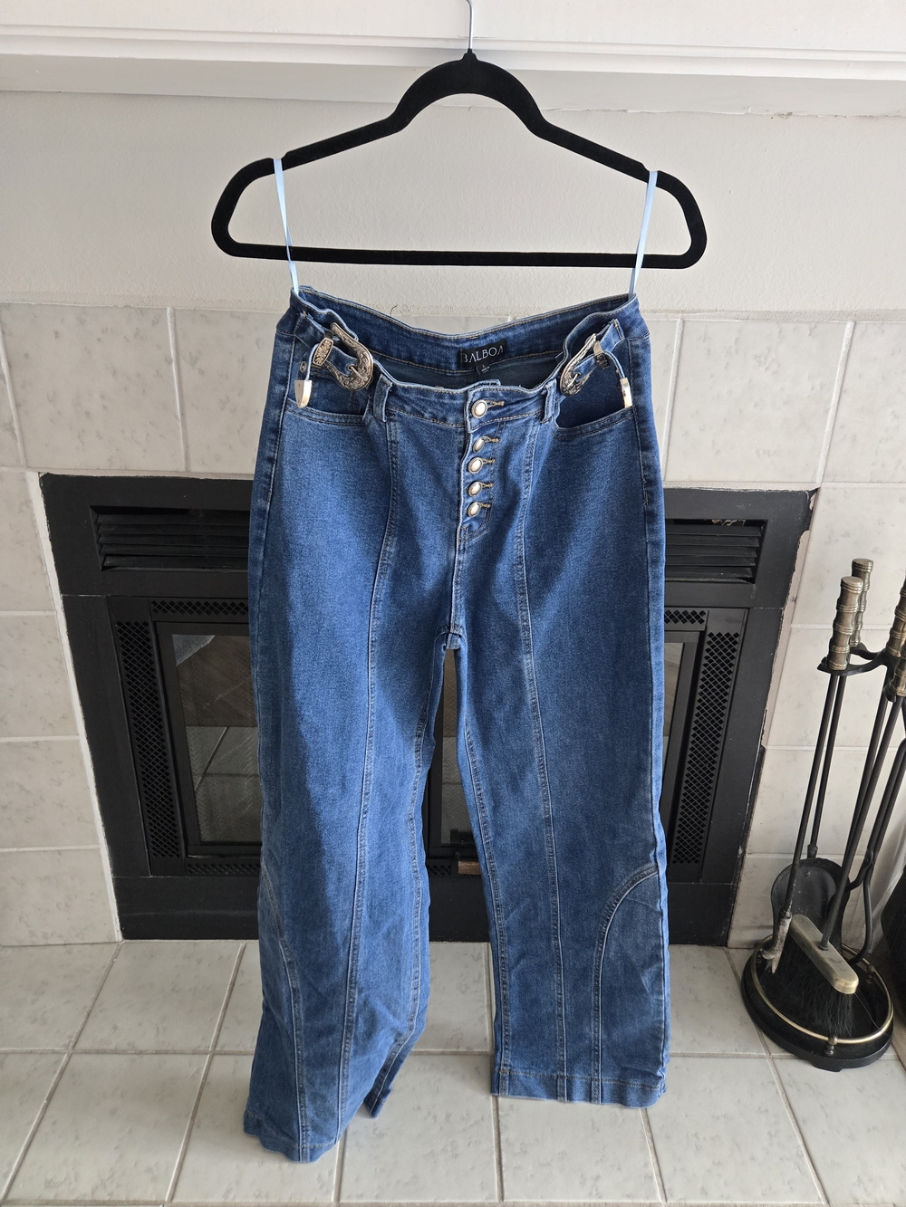 High-Rise Medium Blue Wide-Leg Button-Fly Jeans